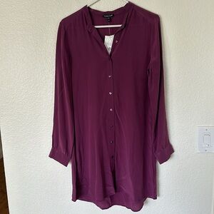 EILEEN FISHER Silk Crepe De Chine POMGR Mandarin Collar Tunic XS NWT $218